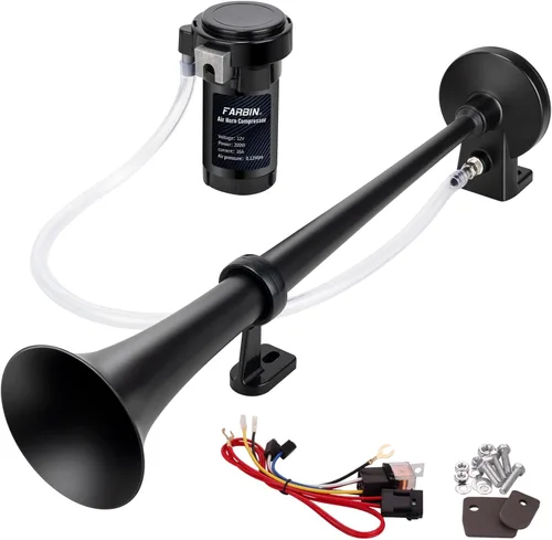 Vista 9 de FARBIN Kit de bocina de aire de 12 V, bocina de aire cromada para camión Plateado