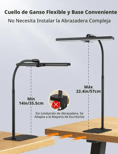 Vista 5 de Kary - Lámpara LED de escritorio, luz flexible de cuello de cisne con base y temporizador Negro