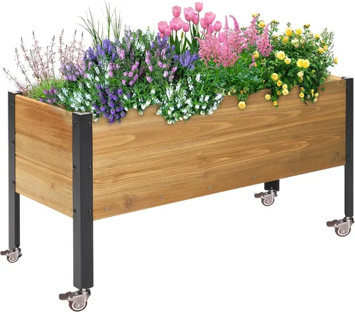 Vista 10 de OIPRTGFJ Maceta rectangular de madera para jardín, cama de jardín elevada para exteriores, macetas para plantas al aire libre, 37 x 13 x 15