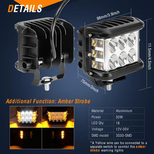 Vista 2 de AUTOXBERT 2 piezas de luces laterales de cápsulas, luces LED estroboscópicas de cubo de 4 pulgadas de doble cara para todo terreno con destello