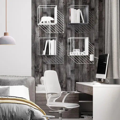 Vista 9 de Papel tapiz de madera vintage para despegar y pegar de 17.3"×80" gris/negro, papel de contacto de madera rústica, papel tapiz extraíble, papel