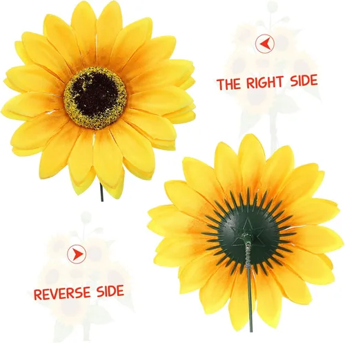 Vista 3 de SEWACC Juego de 5 piezas de metal grande con diseño de girasol, decoración de jardín, a prueba de óxido, margarita amarilla, flor de metal, arte