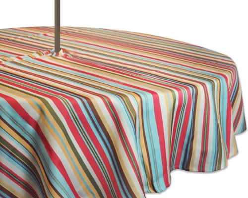 Vista 12 de DII Summer Stripe - Colección de mesa con cremallera para exteriores, multiusos, lavable a máquina, mantel, 60 pulgadas redonda, casa de playa