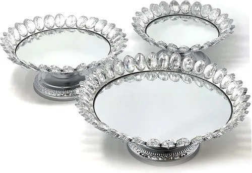 Vista 8 de allgala Juego de 3 piezas de soporte para pasteles de cristal chapado en oro para queso, postres, magdalenas con placa de espejo - Gold