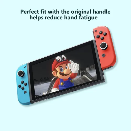 Vista 2 de 6 tapas de silicona para el pulgar de Joycon, antideslizantes, de silicona analógica para el control Nintendo SwitchOLEDLite Joycon (negro y blanco)