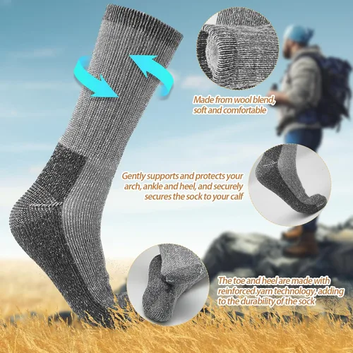 Vista 4 de Taiyin 12 pares de calcetines de lana para senderismo, calcetines térmicos cálidos de lana para hombres y mujeres, calcetines de botas de invierno