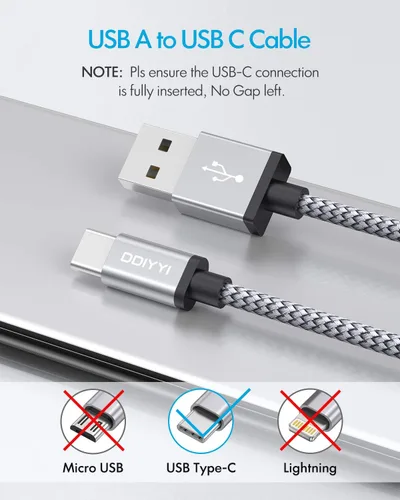 Vista 7 de DDIYYI Cable USB C, paquete de 3 (3 pies+3 pies + 10 pies), cable de carga USB A a USB C tipo C, cable de carga trenzado para iPhone 16/15 Pro Max