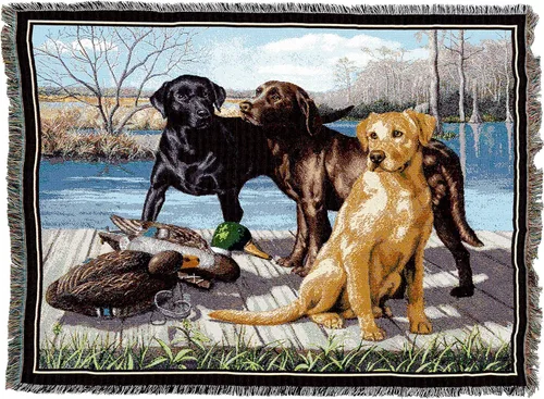 Vista 2 de Pure Country Weavers Manta de laboratorio The Board Meeting Labrador Retriever por Bob Christie - Regalo para los amantes de los perros - Manta