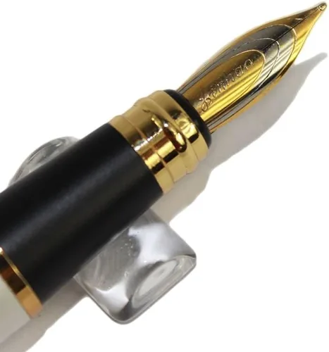 Vista 3 de Gullor Pluma estilográfica Jinhao 500 línea blanca tallado patrón pluma con clip dorado