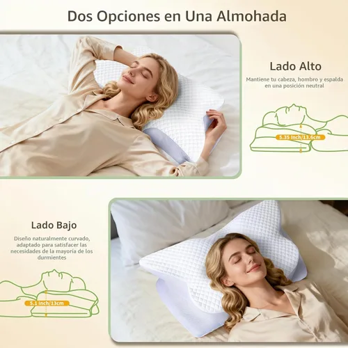 Vista 6 de Almohada cervical de espuma viscoelástica para aliviar el dolor de cuello, color blanco