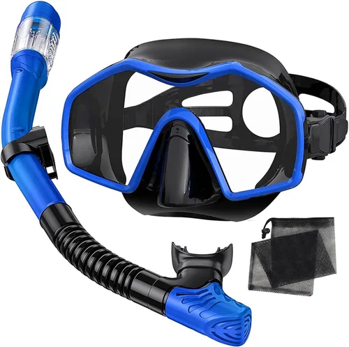 Vista 11 de Snorkeling Gear for Adults,Dry-Top Snorkel Mask Set with Tempered Glass,Anti-Fog & Anti-Leak Panoramic Swim Mask,Adjustable Snorkel Kit with Carry