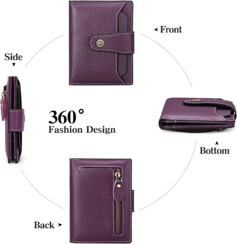 Vista 4 de FALAN MULE - Cartera de cuero auténtico para mujer, pequeña plegable , compacta, con interferencia de radiofrecuencia (RFID)