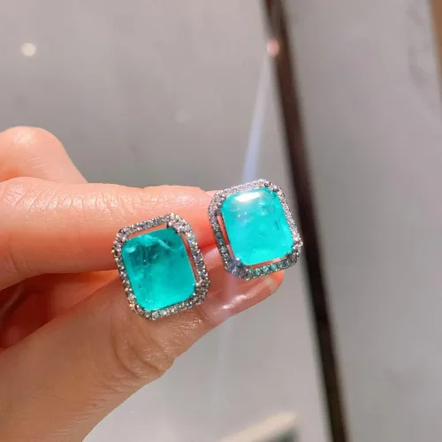 Vista 6 de Vintage 925 plata esterlina paraiba turmalina piedras preciosas pendientesanillocollar de lujo boda fina joyería conjuntos para mujeres