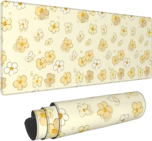Vista 43 de Alfombrilla de mouse para juegos con diseño de flores y cerezas, base de goma antideslizante, alfombrilla de mouse extendida con bordes cosidos