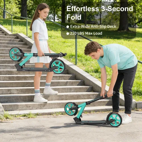 Vista 5 de Patinete para niños de 5 a 12 años, adolescentes, patinete plegable ligero para adultos con ruedas de 8 pulgadas, carga máxima 240 LBS, regalo