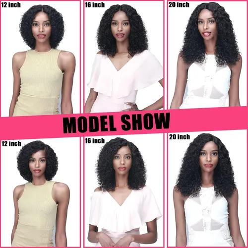 Vista 9 de Peluca de cabello humano rizado profundo de 12 pulgadas para mujeres negras, color natural Glueless T Part HD Curls Lace Front Wigs, Pre-Plucked