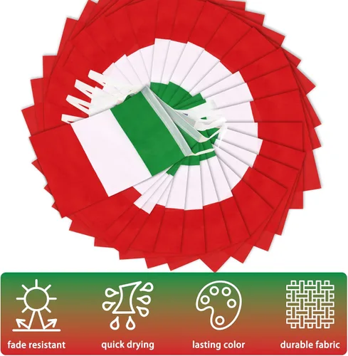 Vista 4 de Bandera de cuerda de Italia, pequeña mini bandera de escarapela italiana, decoración nacional del país para escuela, fiesta, eventos deportivos
