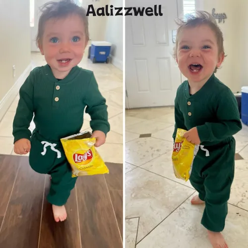 Vista 2 de Aalizzwell Traje acanalado de manga larga neutral para bebé con sombrero y diadema