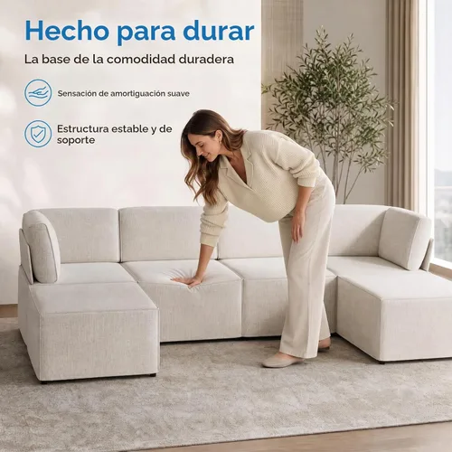 Vista 7 de Mjkone Sofá modular modular de 116 pulgadas para apartamentos y espacios pequeños, moderno sofá de 6 asientos profundos con espuma viscoelástica