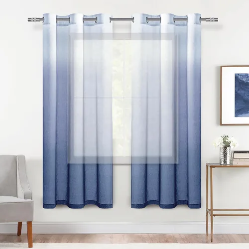 Vista 58 de DWCN Cortinas Transparentes Ombré - Cortinas de Lino Sintético con Gradiente Semi Voile con Ojales en la Parte Superior para Dormitorio y Sala