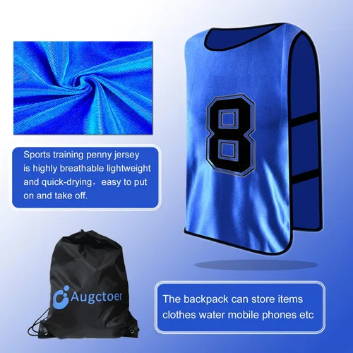 Vista 3 de Augctoer Numbered Soccer Pinnies - Chalecos de entrenamiento, baberos de práctica en equipo Scrimmage para adultos y jóvenes, paquete de 6