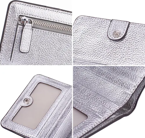 Vista 7 de BIG SALE-AINIMOER billetera de bolsillo pequeña con cremallera, plegable, compacta de cuero con bloqueo por identificación por radiofrecuencia