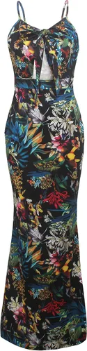 Vista 5 de Women's Summer Floral Spaghetti Strap Long Maxi Dresses Low-Cut Bohemian Beach Sundress Negro