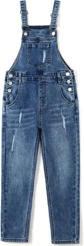 Vista 7 de Overol de mezclilla para niñas con tirantes ajustables Azul-2467