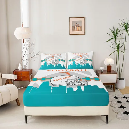 Vista 5 de Erosebridal Juego de cama matrimonial personalizado para niños, amantes del fútbol americano, sábana bajera ajustable con 2 fundas de almohada Miami