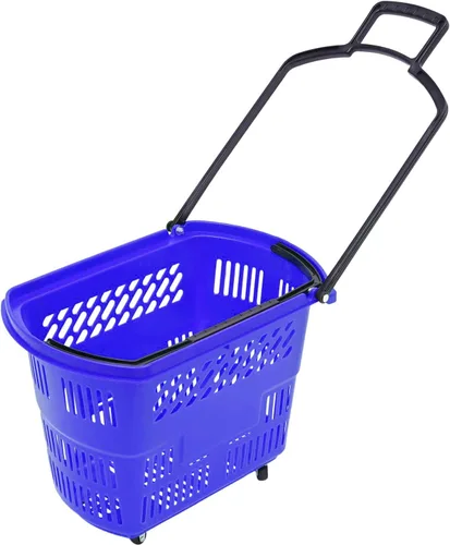 Vista 7 de Carrito de compras de 6 piezas, moderno carrito de compras de 35 l/9.2 galones con ruedas y asa, cesta de compras de PP independiente carrito de Azul
