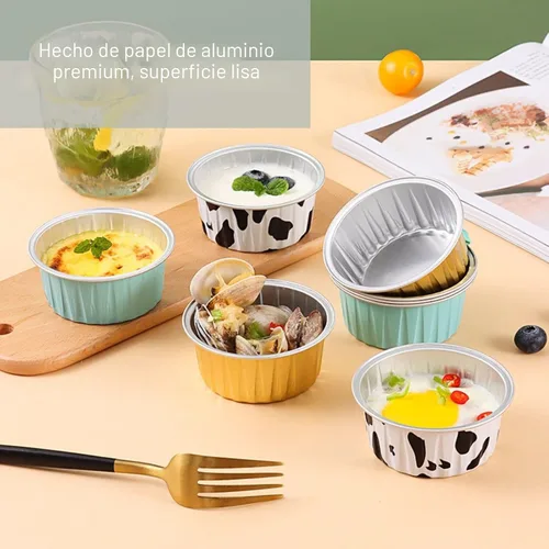 Vista 3 de Mini tazas de papel de aluminio para hornear cupcakes con tapas (40 piezas, 5 oz), forros redondos de papel de aluminio para cupcakes, moldes