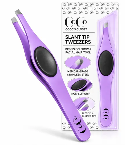 Vista 13 de Precision Tweezers for Eyebrows & Facial Hair Removal, Stainless Slant Tip Pinzas profesionales perfectamente alineadas y calibradas para pelos