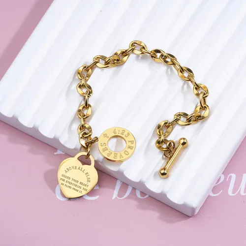 Vista 2 de MY FAVORITE DRAWER - Pulsera de corazón para mujer, delicada pulsera de cadena chapada en oro y plata, de acero inoxidable, ajustable, linda pulsera