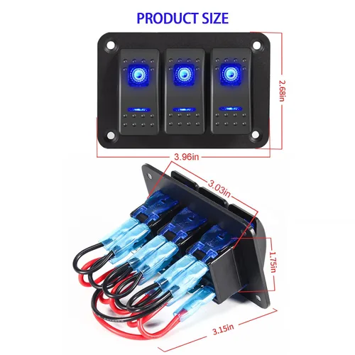Vista 6 de Panel de Interruptor de Palanca de 3 Posiciones Impermeable de Aluminio, Panel de Interruptor Basculante de 12V/24V, Interruptor de Coche/Barco de 5