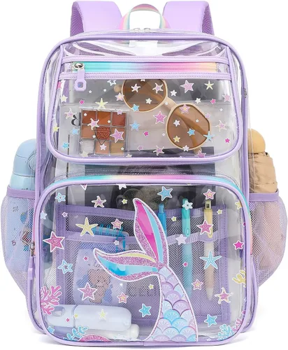 Vista 11 de MOONBABY Mochila transparente para niñas escolares, mochila transparente de TPU resistente, aprobada para eventos de estadio, bolsa transparente