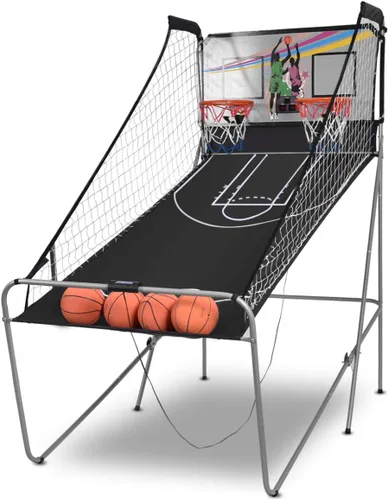 Vista 12 de Giantex Juego de Arcade de Baloncesto Plegable, 8 Opciones de Juego, Juego Electrónico de Tiro Doble para 2 Jugadores con 4 Bolas y Sistema de Negro