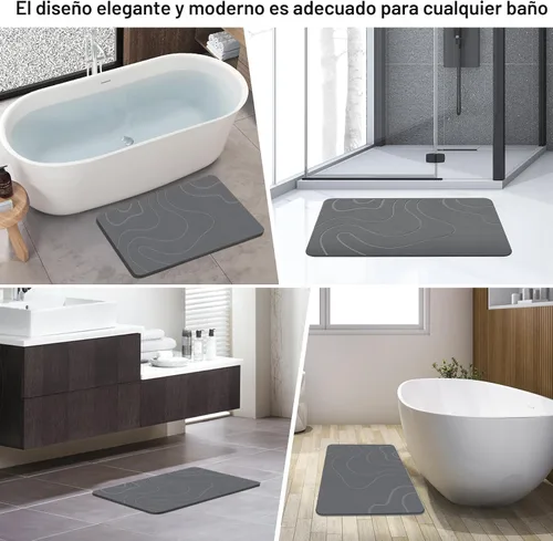 Vista 5 de Tapete de baño de piedra para baño, tapete de ducha de tierra de diatomeas Gris