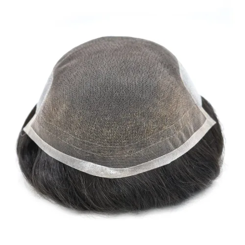 Vista 5 de Tupé para hombre Remy pieza de cabello humano para hombres encaje tupé para hombres nudo blanqueado sistema de reemplazo de cabello para hombre #1
