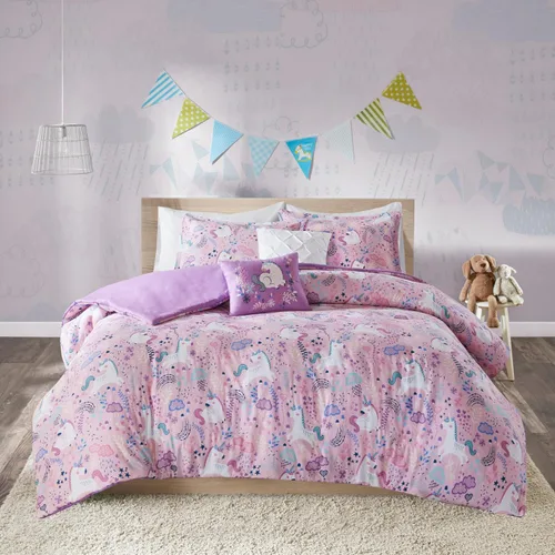 Vista 15 de Intelligent Design Edredón para niños, vibrante, divertido y juguetón con estampado de unicornio alternativo para todas las estaciones, juego