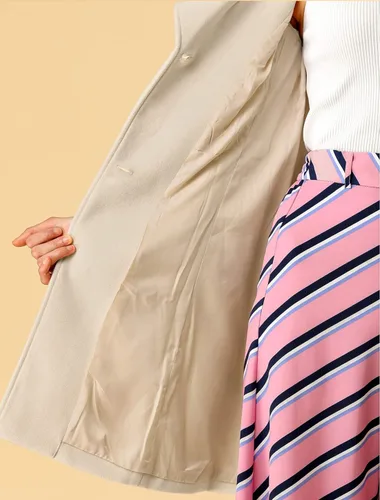 Vista 6 de Allegra K Abrigo largo de invierno con cuello de chal para mujer, Café