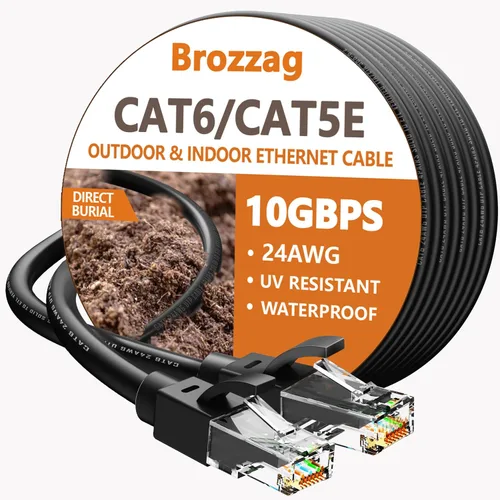 Vista 14 de Cable Ethernet de 10 pies para Cat6/Cat5E, 10 Gbps compatible con Cat8/Cat7, cable de red 24AWG para interiores y exteriores, entierro directo