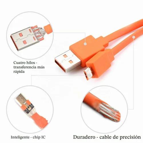 Vista 5 de Cable de carga micro USB plano de repuesto compatible con altavoz inalámbrico JBL