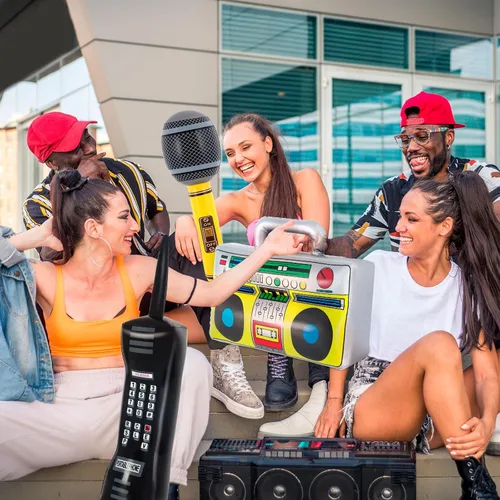 Vista 5 de Teléfono inflable, micrófono Boombox de radio inflable, decoraciones de fiesta de los años 80 y 90, decoraciones de fiesta temática de música hip
