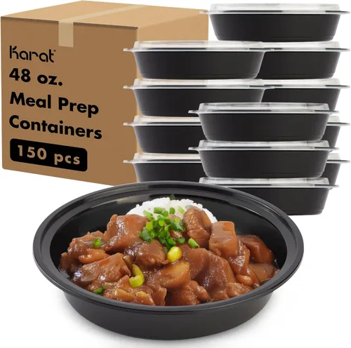 Vista 9 de Karat Contenedores para preparación de comidas [16 oz - 150 unidades] Recipientes para llevar reutilizables y desechables con tapas - Loncheras