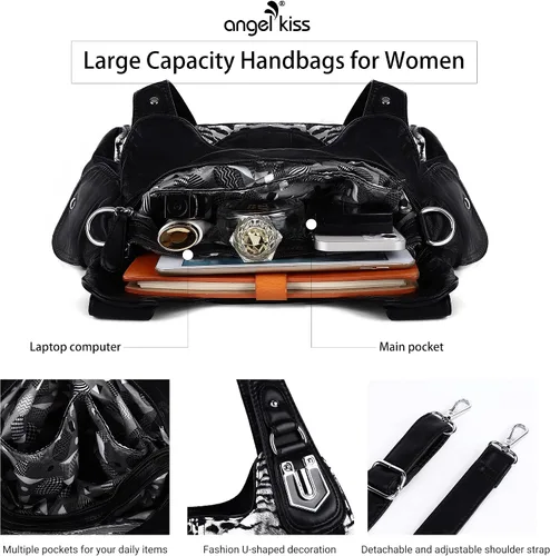 Vista 5 de Angelkiss - Bolsos y bolsos de mano para mujer, de cuero vegano lavado, bolso cruzado estilo hobo