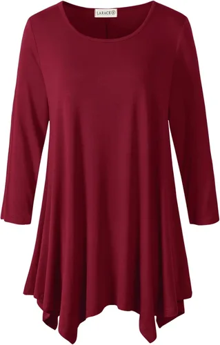 Vista 51 de LARACE - Camisa de talla extragrande para mujer, camisa tipo túnica con manga 3/4, ajuste holgado, ropa básica para mujer 2-negro_cuadros