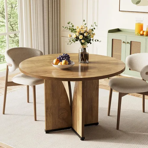 Vista 8 de LITTLE TREE Mesa de comedor redonda de 39 pulgadas para 4, mesa de cocina rústica con pedestal estable en forma de X, mesa de comedor