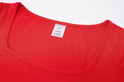 Vista 5 de OThread & Co. Camiseta de manga corta para mujer, cómoda, cuello cuadrado, capa elástica básica