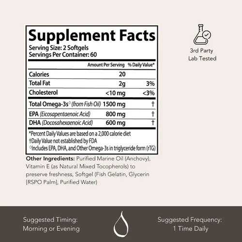 Vista 7 de Pure Essentials Aceite de pescado ultra omega-3 para apoyo al corazón, cerebro y piel, de origen sostenible y capturado en la naturaleza, EPA y DHA