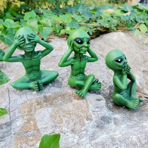 Vista 3 de Estatua de alienígena, resina para escuchar/ver/hablar sin sabio malvado, 3 piezas Hear No Evil See No Evil Speak No Evil Alien Statue, Sci-fi